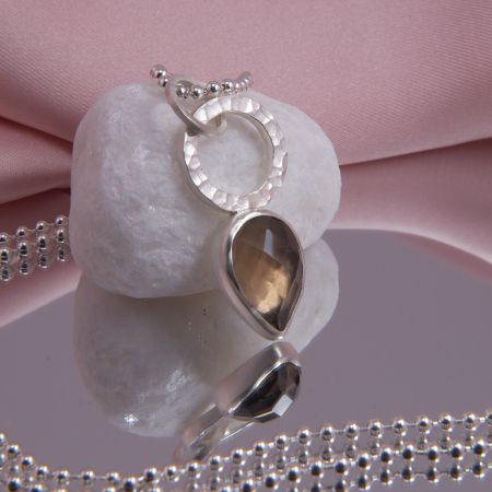 Rauchquarz Anhänger Hammerschlag Silber